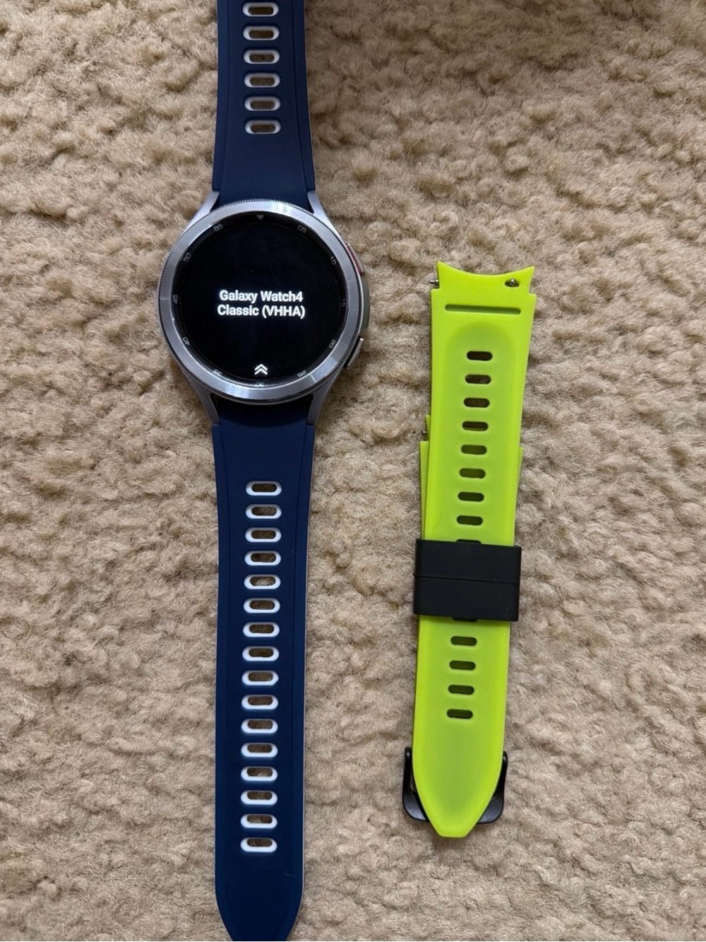 Samsung Galaxy Watch4 Classic in Navy with Neon Yellow Strap